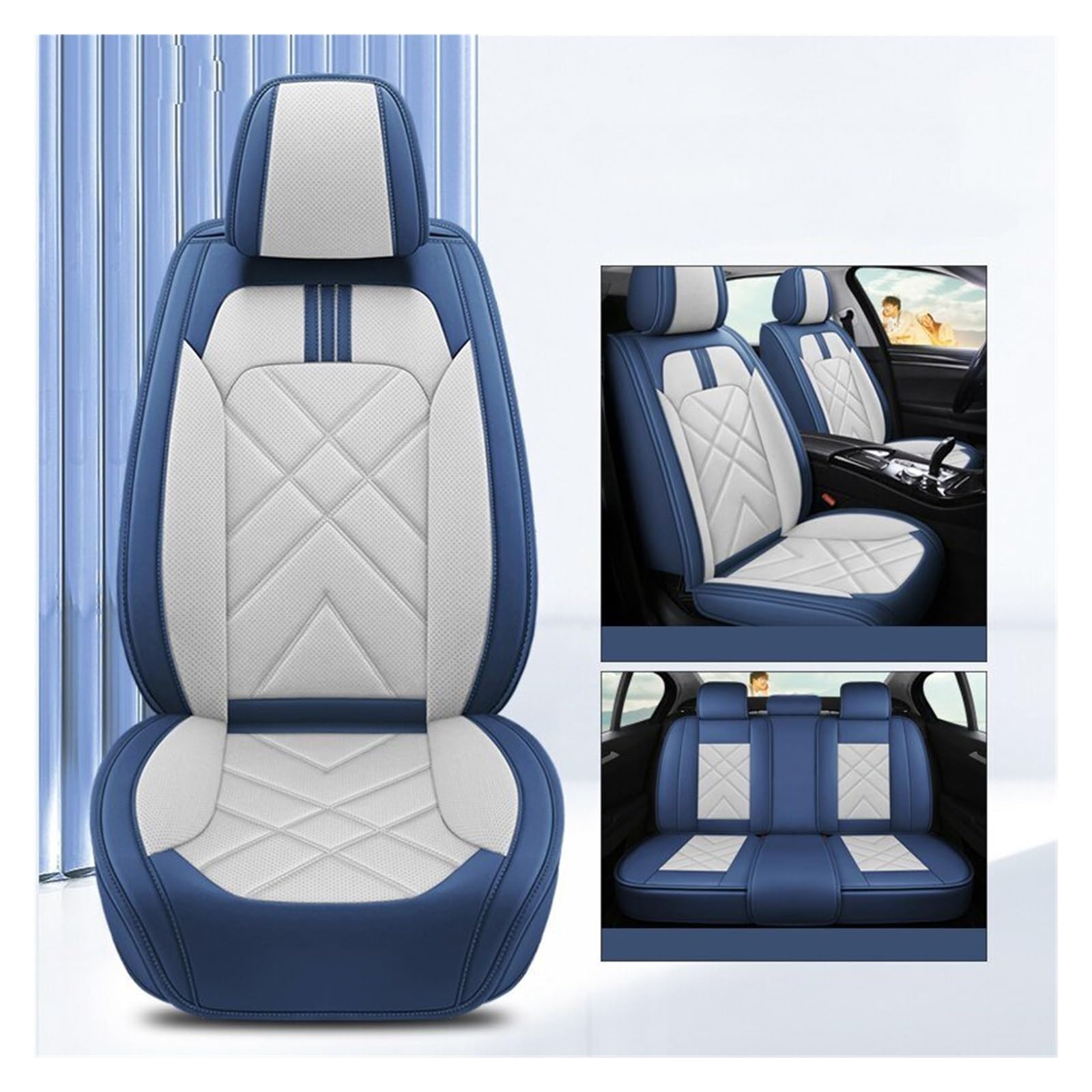 HILLAR Sitzbezüge Auto Für Chevrolet Für Cruze Für Captiva Für Sonic Für Spark Für Aveo Alle Modelle Auto-Styling Allgemeine Leder Auto Sitzbezug Auto-Sitzbezüge(Blue White) von HILLAR