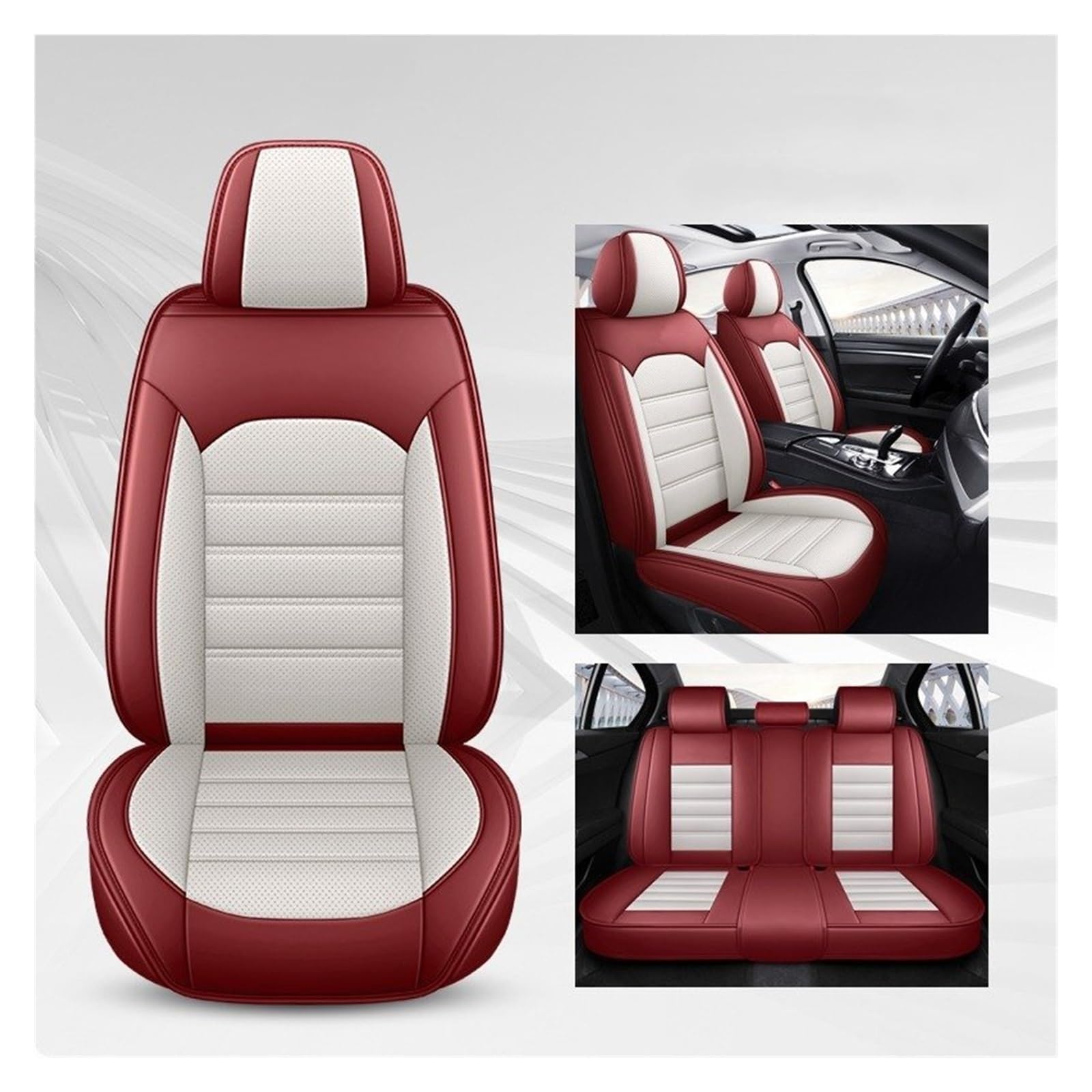 HILLAR Sitzbezüge Auto Für Citroen C5 C2 C3-XR C3 C4 C6 C8 DS3 DS5 Komplettset Atmungsaktive Leder Universal Autositzbezüge Auto-Sitzbezüge(Red) von HILLAR