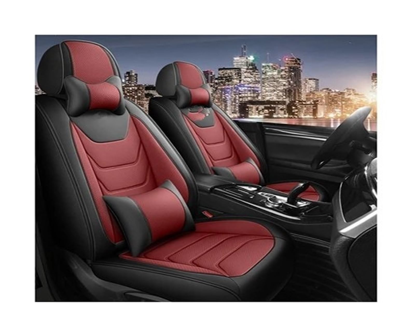 HILLAR Sitzbezüge Auto Für Civic Für Fit Für CRV Für XRV Für Accord Für Odyssey Für Jazz Für City Alle Modelle Universal Sitzbezug Auto-Sitzbezüge(Black red Pillow) von HILLAR