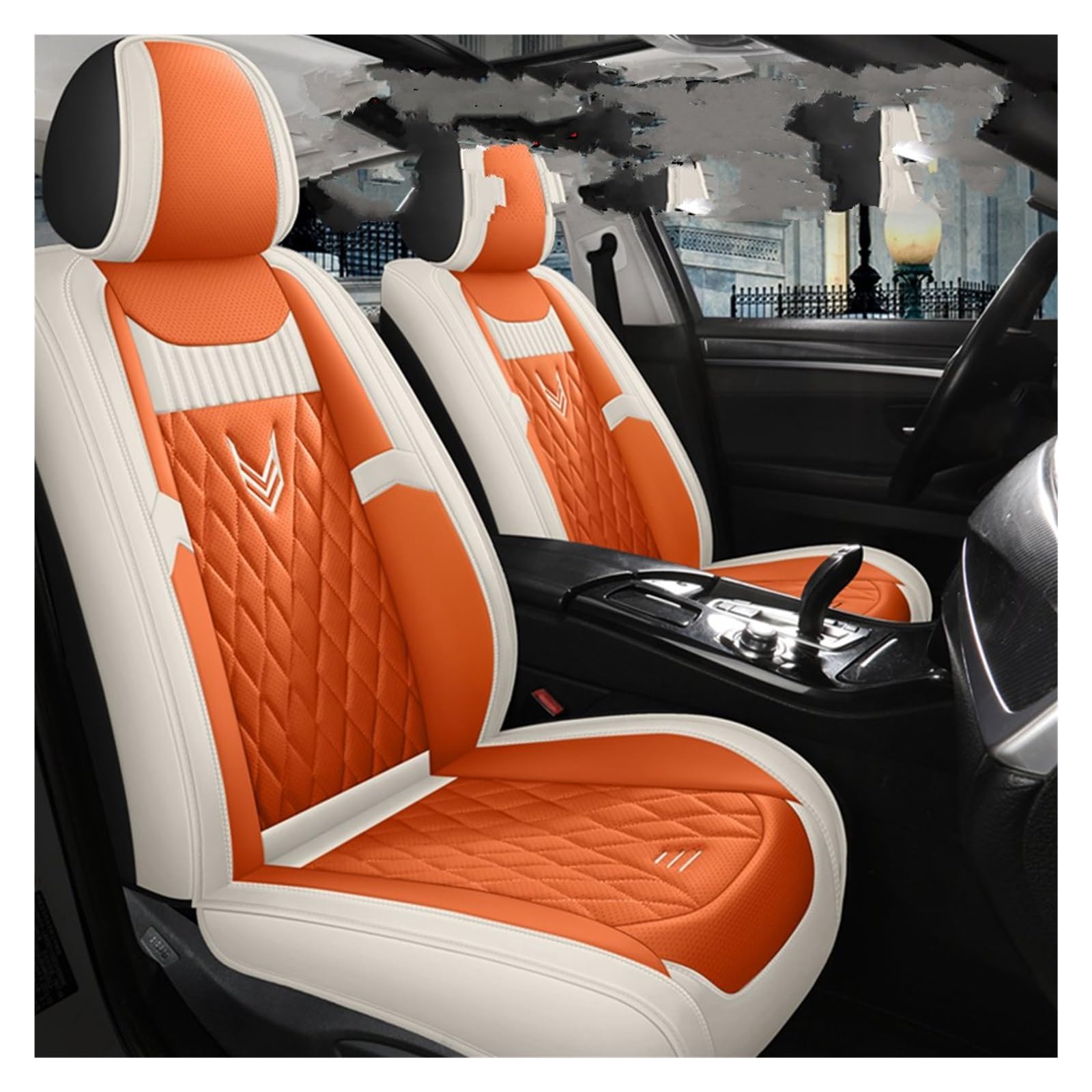 HILLAR Sitzbezüge Auto Für Ford Für Fiesta MK7 Für Fusion Für Focus 3 MK3 Für Explorer 5 Für Ranger Für Taurus Für Edge Auto Sitzbezüge Auto-Sitzbezüge(Beige Orange Front) von HILLAR