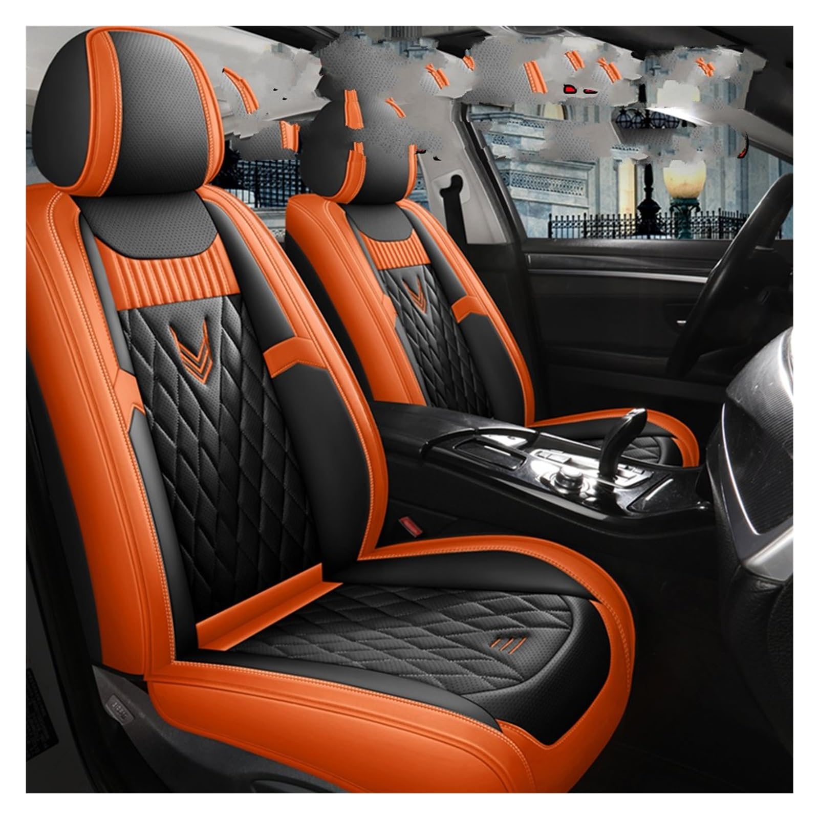 HILLAR Sitzbezüge Auto Für Ford Für Fiesta MK7 Für Fusion Für Focus 3 MK3 Für Explorer 5 Für Ranger Für Taurus Für Edge Auto Sitzbezüge Auto-Sitzbezüge(Black Orange Front) von HILLAR