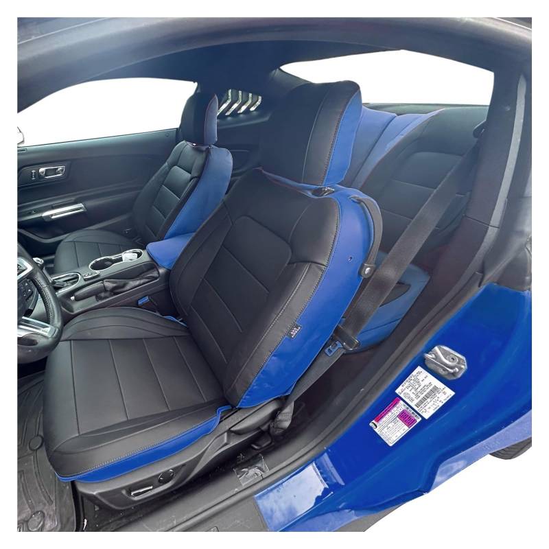 HILLAR Sitzbezüge Auto Für Ford Für Mustang GT Für Mustang Cabrio Autositzbezüge Komplettset Material Auto-Sitzbezüge(Black Blue,2015-2024 Coupe) von HILLAR