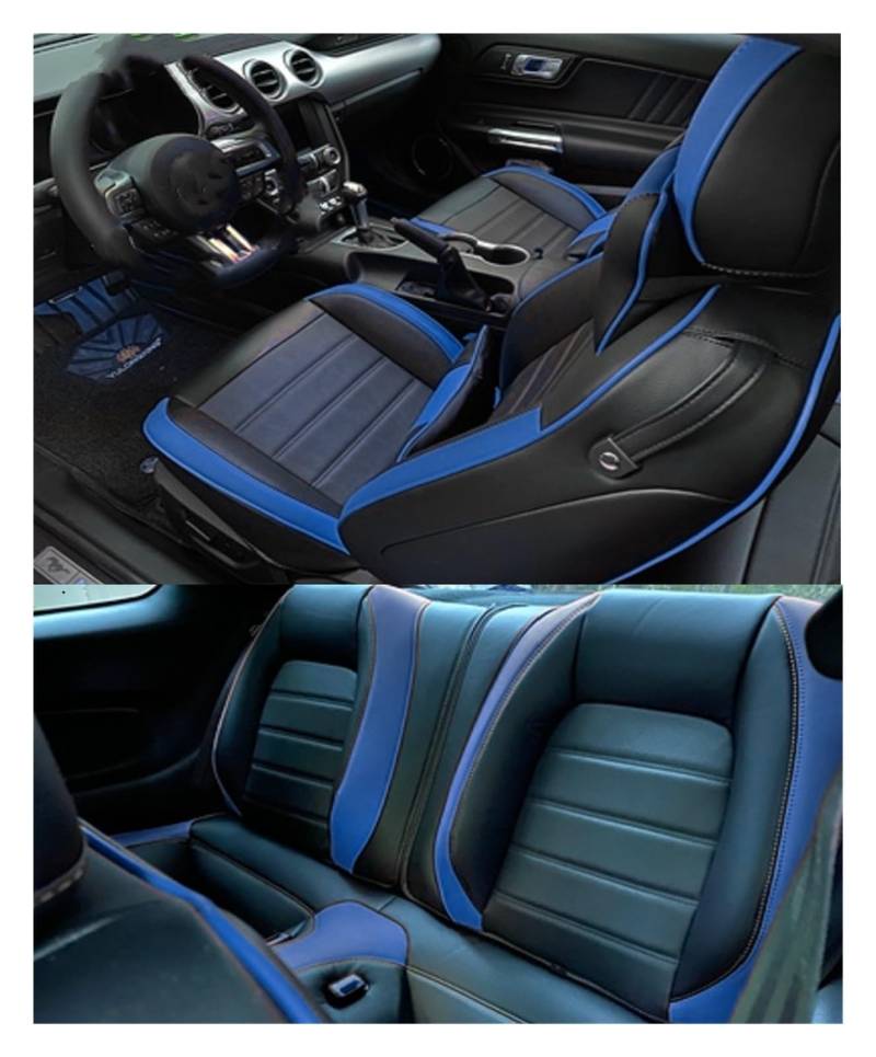 HILLAR Sitzbezüge Auto Für Ford Für Mustang GT Für Mustang Cabrio Autositzbezüge Komplettset Material Auto-Sitzbezüge(Blue Black a,15-2024 Convertible) von HILLAR