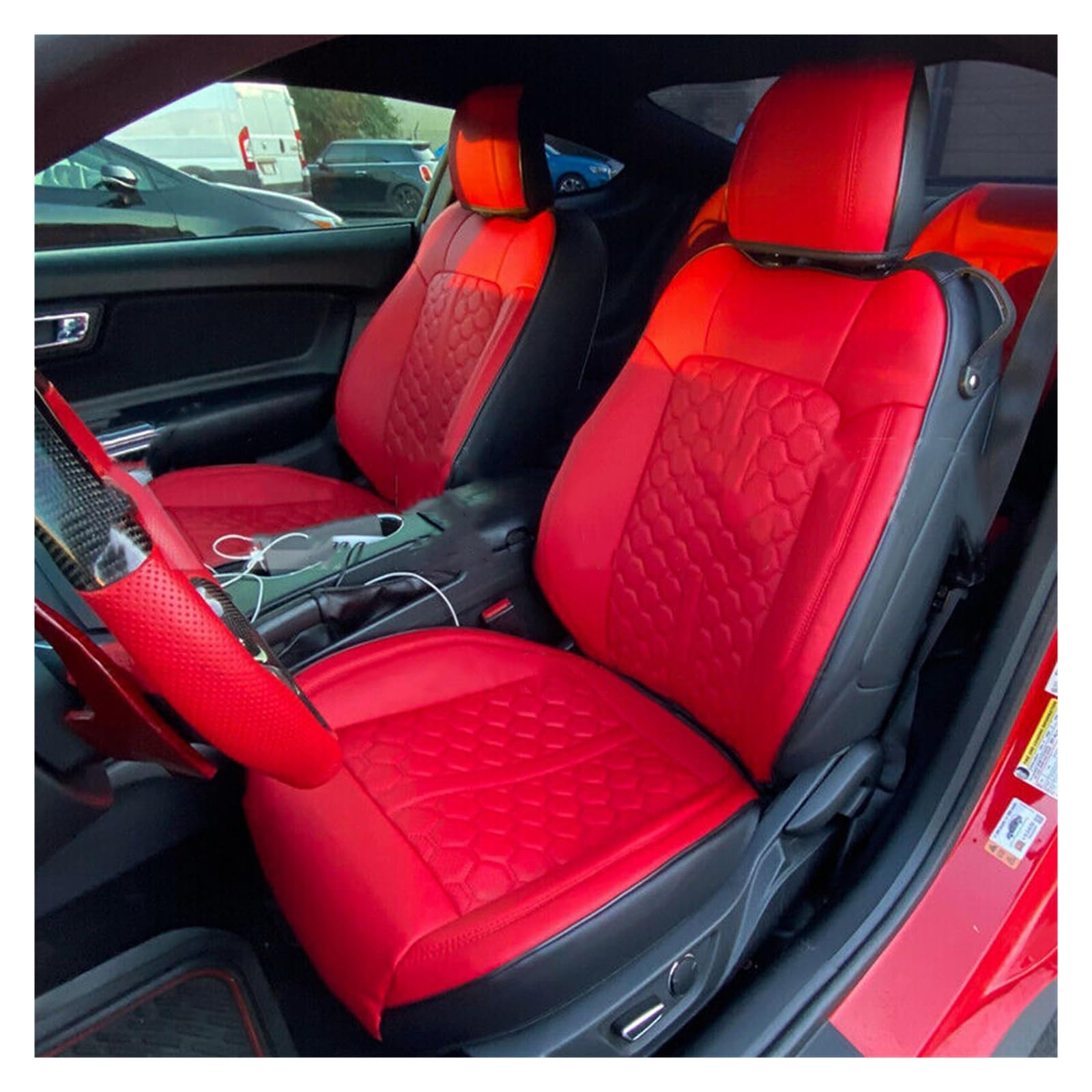 HILLAR Sitzbezüge Auto Für Ford Für Mustang GT Für Mustang Cabrio Autositzbezüge Komplettset Material Auto-Sitzbezüge(Red Black b,15-2024 Convertible) von HILLAR