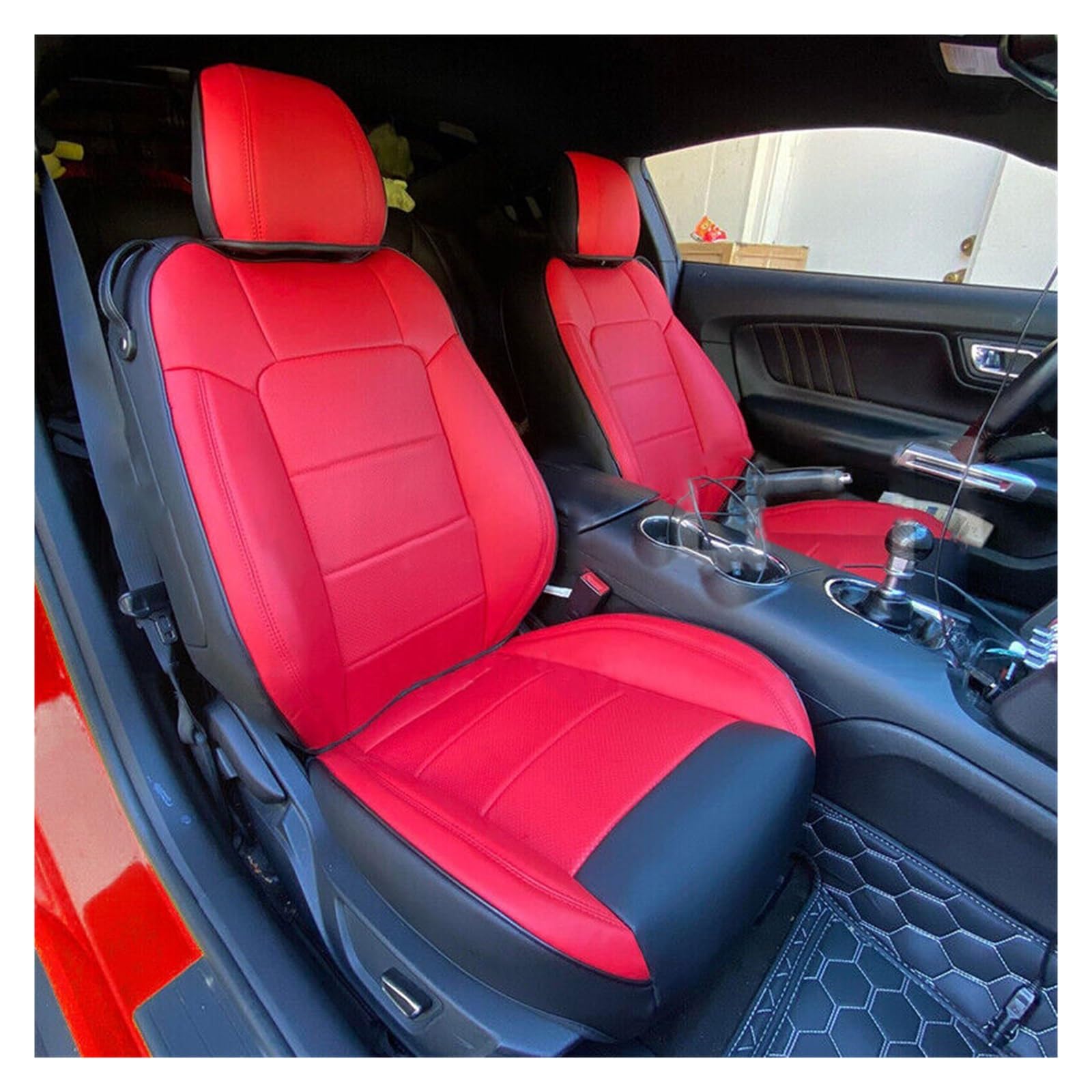 HILLAR Sitzbezüge Auto Für Ford Für Mustang GT Für Mustang Cabrio Autositzbezüge Komplettset Material Auto-Sitzbezüge(Red Black d,2015-2024 Coupe) von HILLAR