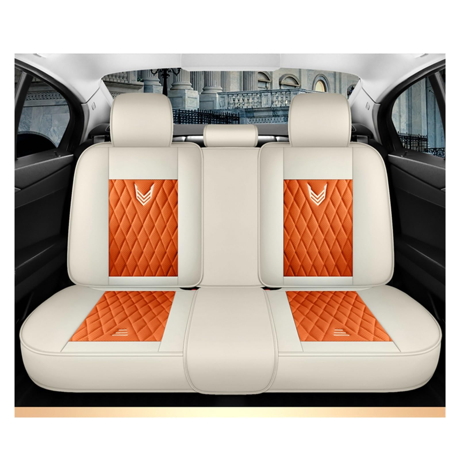 HILLAR Sitzbezüge Auto Für Lada Für Granta Für Vesta SW Für Kreuz 2114 Für Xray Für Kalina Für Largus Universal Leder Auto Sitzbezüge Auto-Sitzbezüge(Beige Orange Rear) von HILLAR