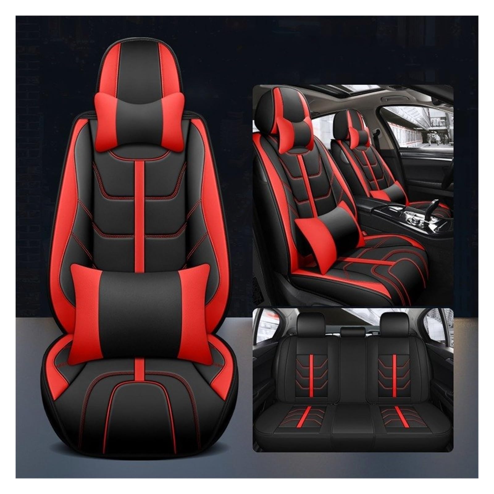 HILLAR Sitzbezüge Auto Für Mazda MX-5 CX-5 6 2 3 5 CX-3 CX-4 CX-5 CX-6 CX-7 CX-9 5 Sitze Auto Leder Sitzbezug Auto-Sitzbezüge(Black red Pillow) von HILLAR