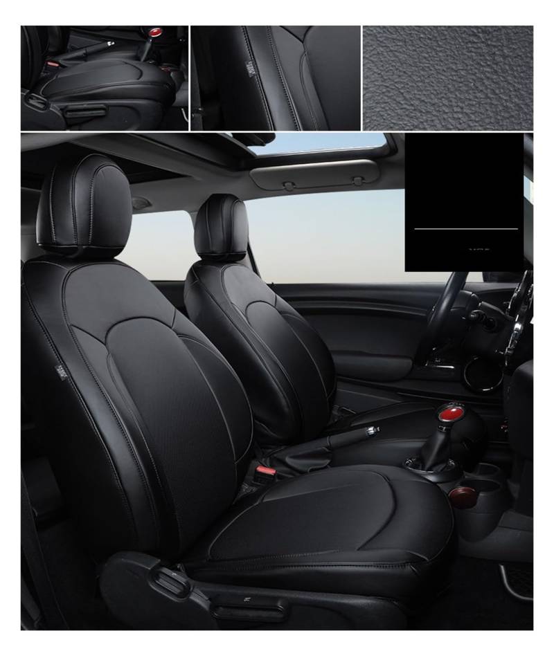 HILLAR Sitzbezüge Auto Für Mini Für Kupfer Für Countryman Für Clubman Autositzbezug Für Komplettes Set Mittleres Perforiertes Leder Auto-Sitzbezüge(Black Set) von HILLAR