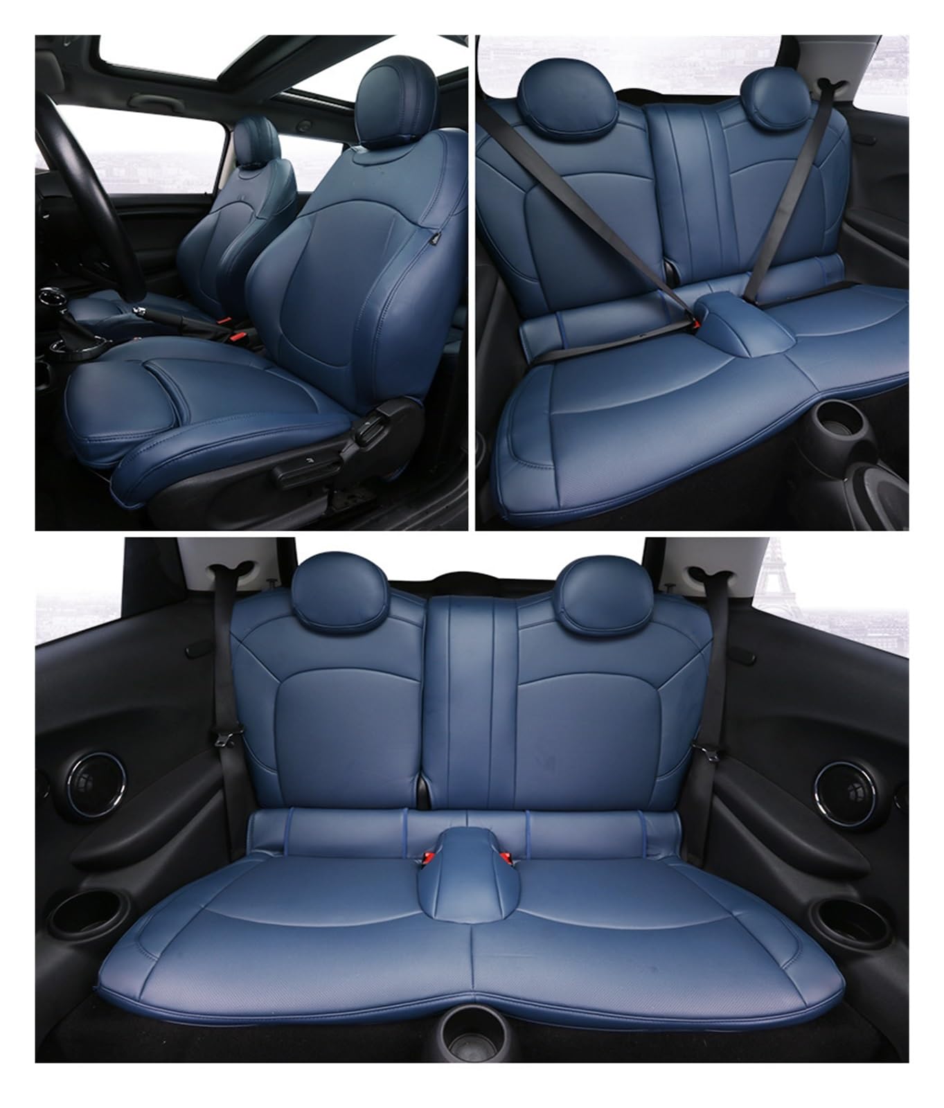 HILLAR Sitzbezüge Auto Für Mini Für Kupfer Für Countryman Für Clubman Autositzbezug Für Komplettes Set Mittleres Perforiertes Leder Auto-Sitzbezüge(Blue Set) von HILLAR