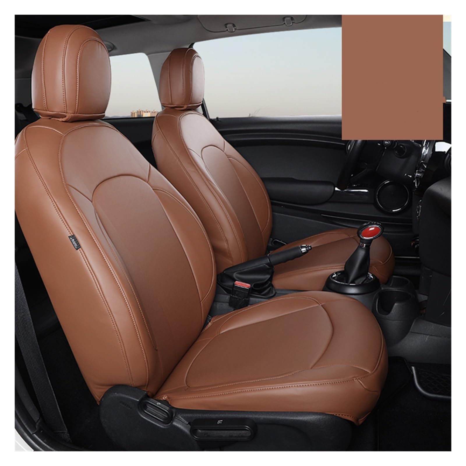 HILLAR Sitzbezüge Auto Für Mini Für Kupfer Für Countryman Für Clubman Autositzbezug Für Komplettes Set Mittleres Perforiertes Leder Auto-Sitzbezüge(Brown Set) von HILLAR