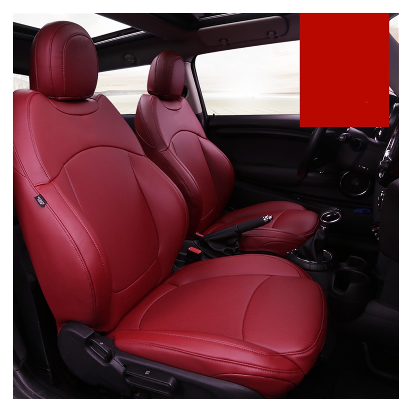 HILLAR Sitzbezüge Auto Für Mini Für Kupfer Für Countryman Für Clubman Autositzbezug Für Komplettes Set Mittleres Perforiertes Leder Auto-Sitzbezüge(Burgundy Set) von HILLAR