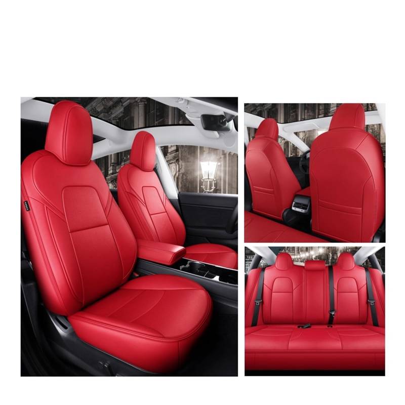 HILLAR Sitzbezüge Auto Für Mini Für Kupfer Für Countryman Für Clubman Autositzbezug Für Komplettes Set Mittleres Perforiertes Leder Auto-Sitzbezüge(Red Set) von HILLAR