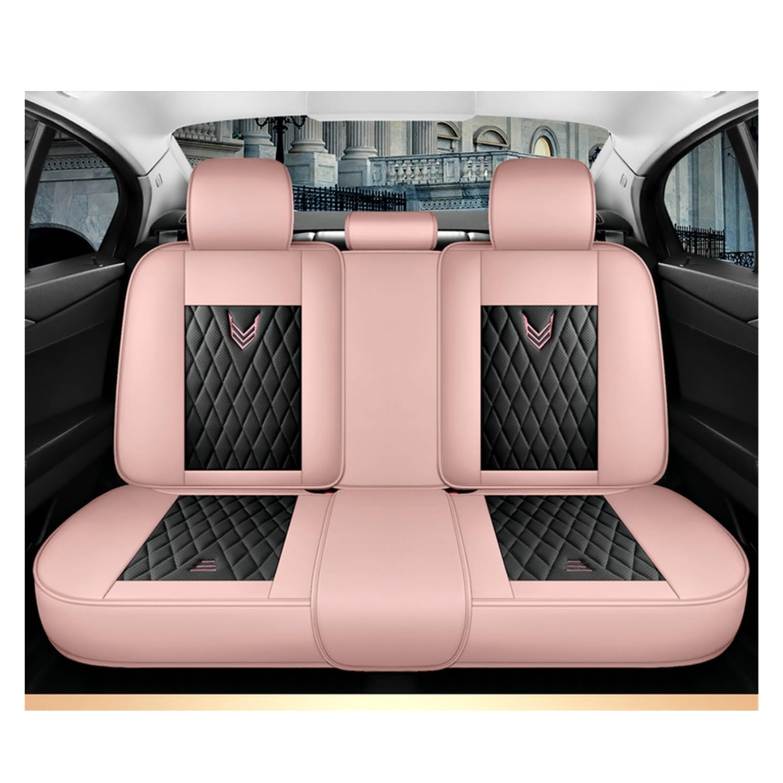 HILLAR Sitzbezüge Auto Für Mitsubishi Für Pajero Für Lancer Für Outlander XL 3 Für Space Für Star Für Grandis Für Carisma L200 Leder Auto Sitz Abdeckung Auto-Sitzbezüge(Black Pink Rear) von HILLAR