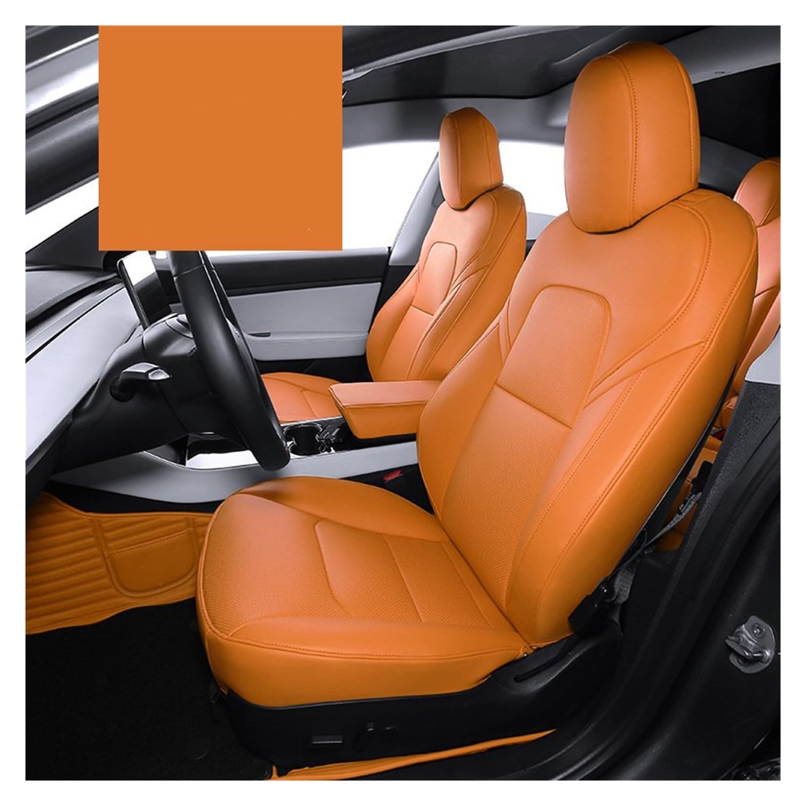 HILLAR Sitzbezüge Auto Für Modell Y Für Modell 3 Halbbezogener 5-Sitzer-Sitzbezug Aus ECO-Leder Autositzbezug-Zubehör Auto-Sitzbezüge(Orange) von HILLAR