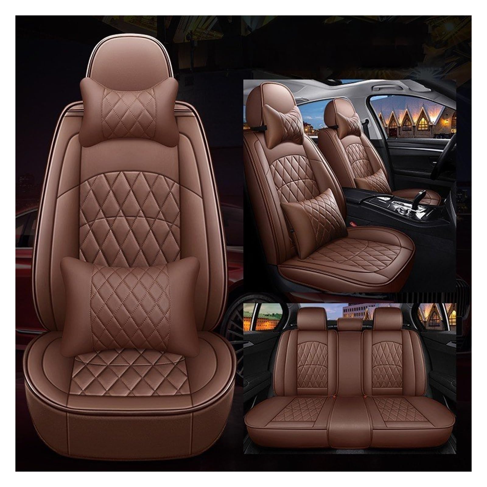 HILLAR Sitzbezüge Auto Für Opel Für Astra GH Für Antara Für Vectra BC Für Zafira AB Alle Modelle Leder Autositzbezug Auto-Sitzbezüge(Coffee Pillow) von HILLAR