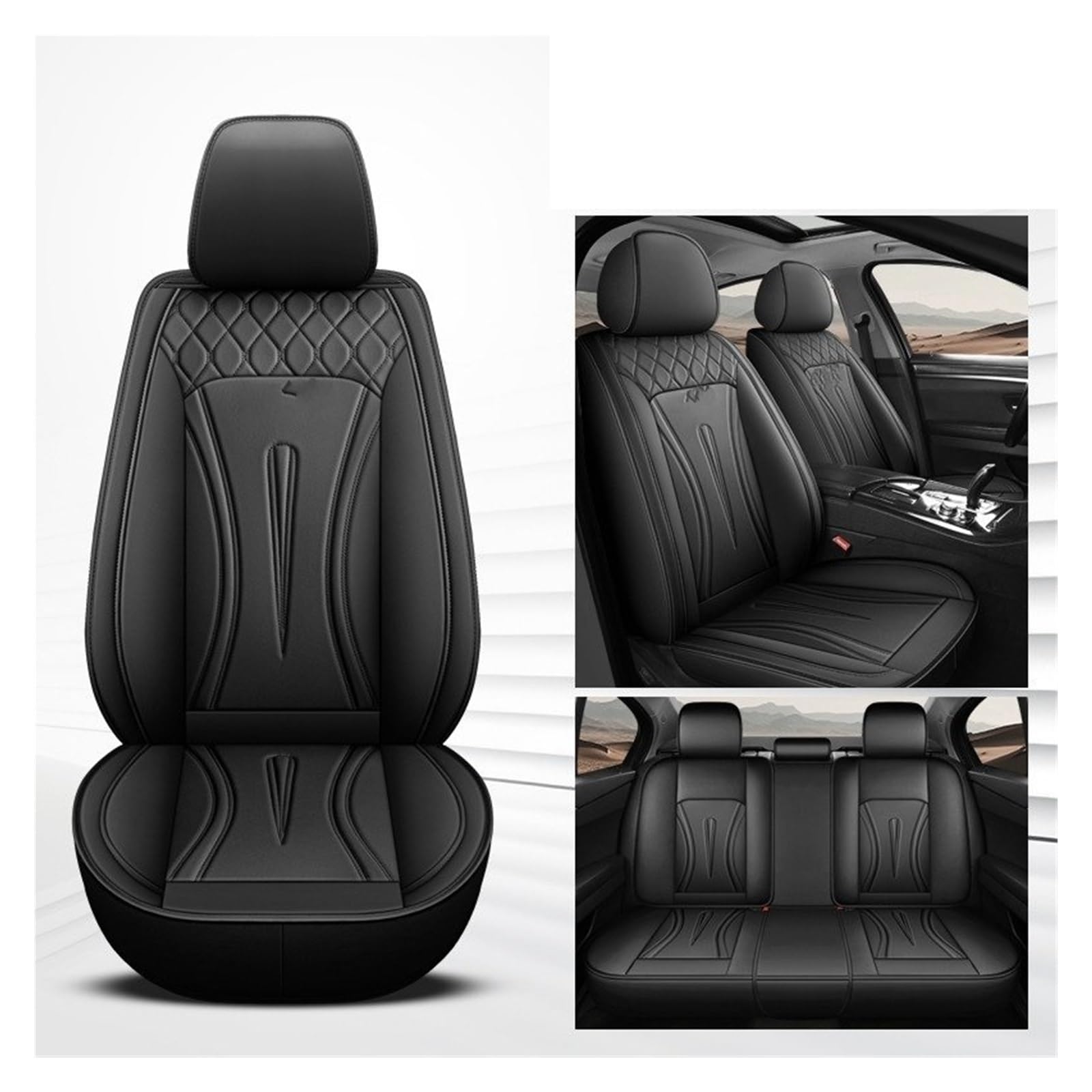 HILLAR Sitzbezüge Auto Für Opel Für Vauxhall Für Astra Für Merina Für Zafira Für Vita Für Insoia Universal 5-Sitz Auto Leder Sitzbezug Auto-Sitzbezüge(All Black) von HILLAR