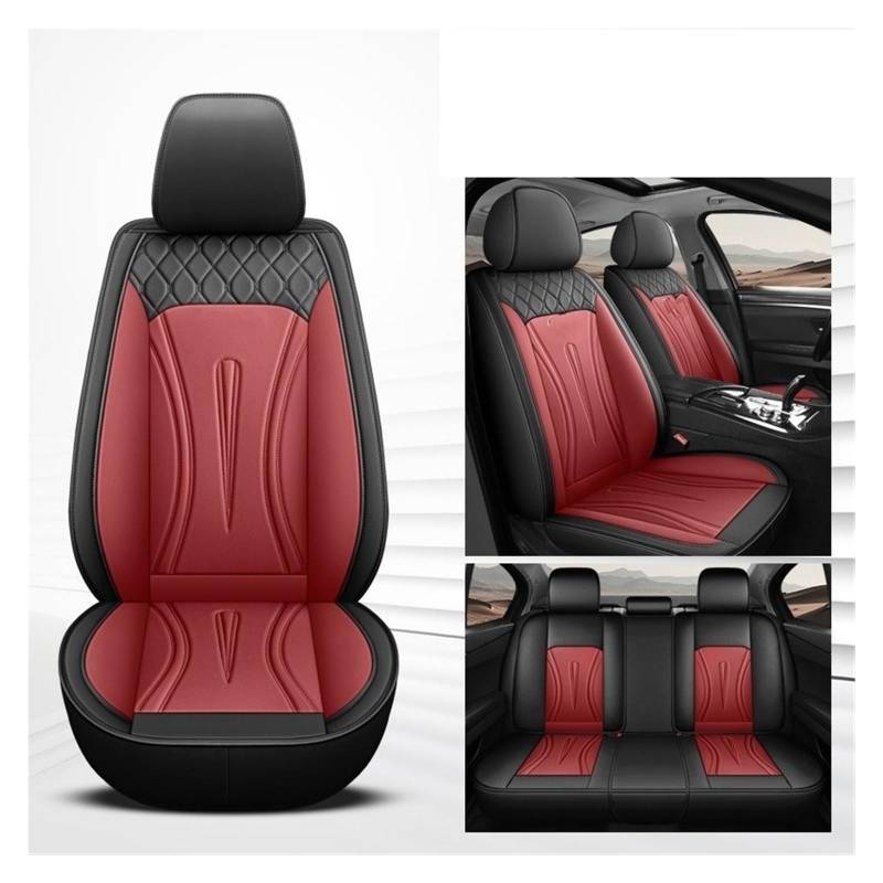 HILLAR Sitzbezüge Auto Für Opel Für Vauxhall Für Astra Für Merina Für Zafira Für Vita Für Insoia Universal 5-Sitz Auto Leder Sitzbezug Auto-Sitzbezüge(Black red) von HILLAR