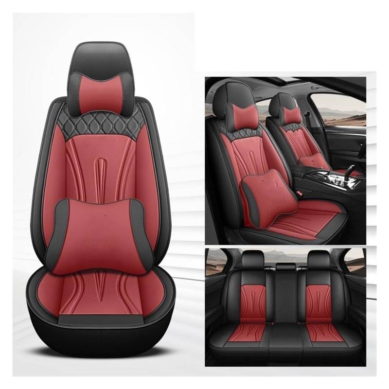 HILLAR Sitzbezüge Auto Für Opel Für Vauxhall Für Astra Für Merina Für Zafira Für Vita Für Insoia Universal 5-Sitz Auto Leder Sitzbezug Auto-Sitzbezüge(Black red pilow) von HILLAR