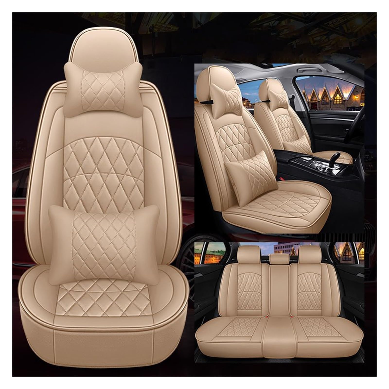 HILLAR Sitzbezüge Auto Für Subaru Für Forester Für Outback XV Für Impreza Für BRZ Für Levorg Für Legacy Für WRX Universal Auto Sitzbezüge Auto-Sitzbezüge(Beige 5 Seat) von HILLAR