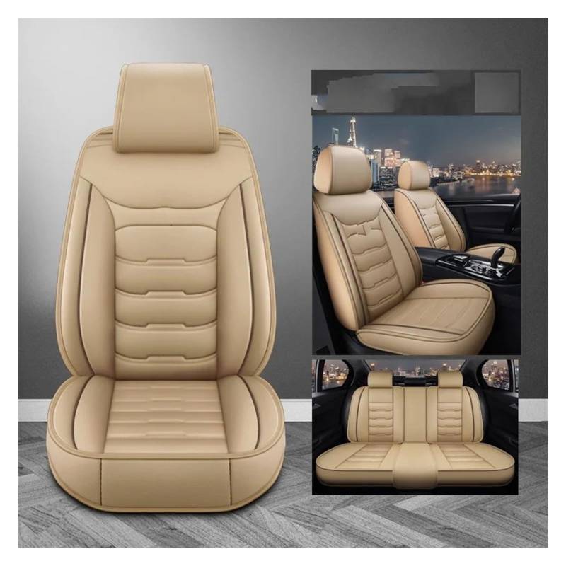 HILLAR Sitzbezüge Auto Für Suzuki Für Kizashi Für Jimny Für Ignis Für Grand Für Vitara Für Vitara Für Swift Universal Leder 3D Auto Sitzbezug Auto-Sitzbezüge(Beige 5seat) von HILLAR