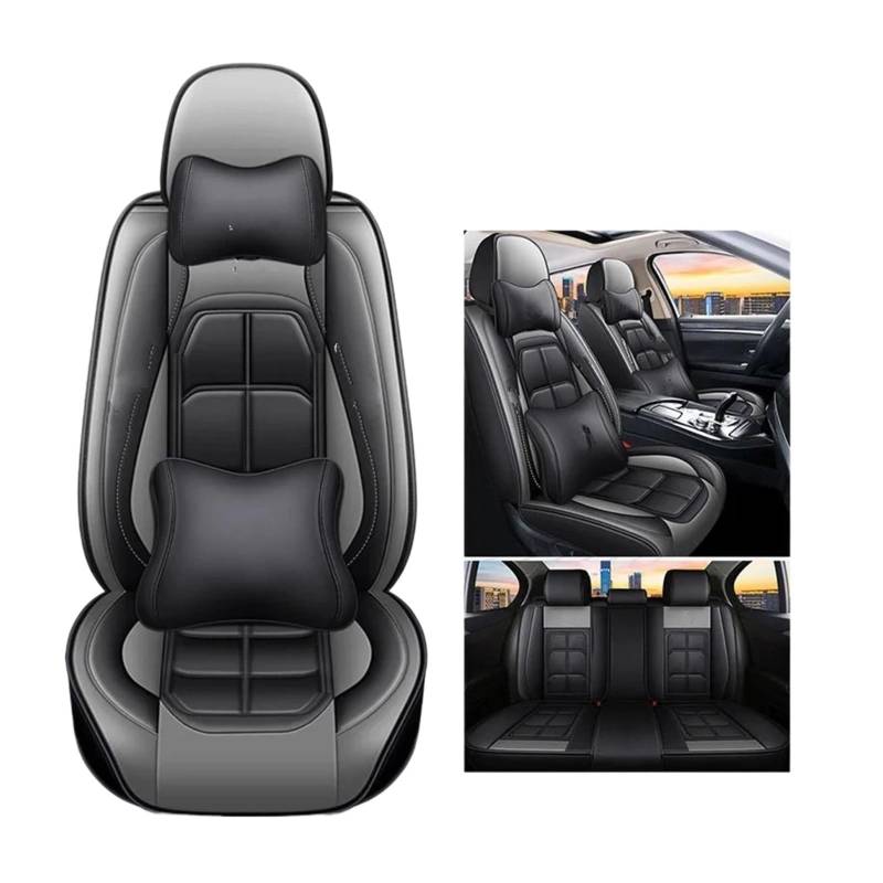 HILLAR Sitzbezüge Auto Für Toyota Für C-hr Für Rav4 Für Corolla Für Toyota Für Land Für Cruiser Alle Modelle Allgemeine Leder Auto Sitzbezug Auto-Sitzbezüge(Black Grey Pillow) von HILLAR