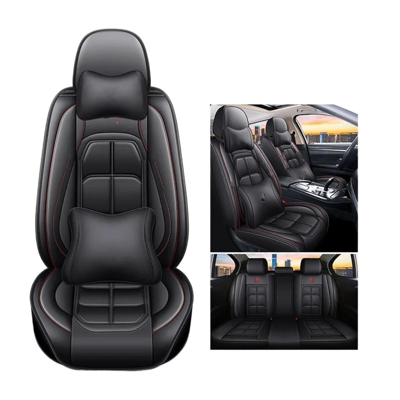 HILLAR Sitzbezüge Auto Für Toyota Für C-hr Für Rav4 Für Corolla Für Toyota Für Land Für Cruiser Alle Modelle Allgemeine Leder Auto Sitzbezug Auto-Sitzbezüge(Black Pillow) von HILLAR