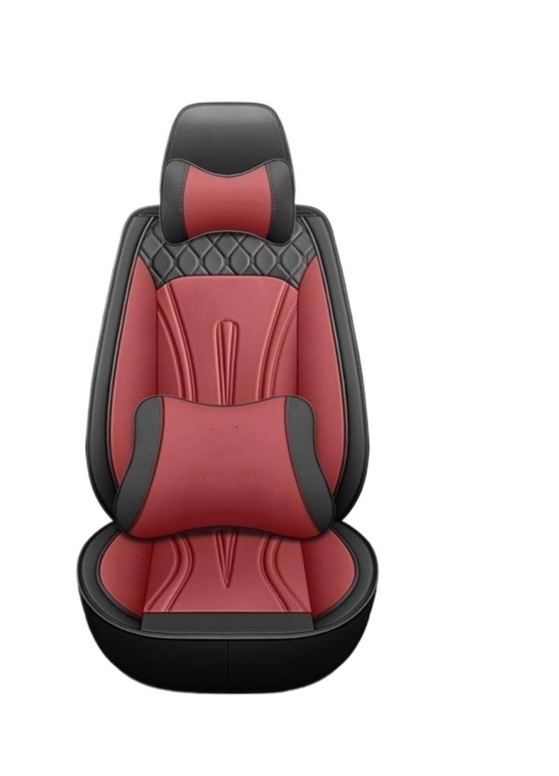 HILLAR Sitzbezüge Auto Für Toyota Für Corolla Für Camry Für Rav4 Für Auris Für Prius Universal Set Von 5 Sitz Auto Leder Sitzbezüge Auto-Sitzbezüge(Black red pilow) von HILLAR