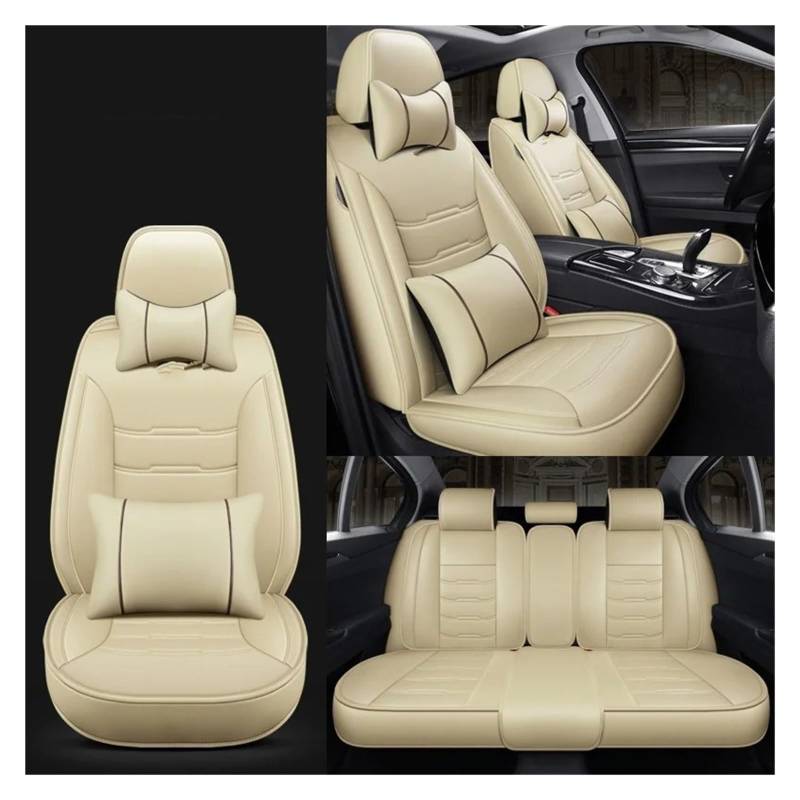 HILLAR Sitzbezüge Auto Für Volvo S60 V40 Xc70 V50 Xc60 V60 V70 S80 Xc90 V50 C30 S40 Alle Modelle Universal Leder Autositzbezug Auto-Sitzbezüge(Beige Pillow) von HILLAR