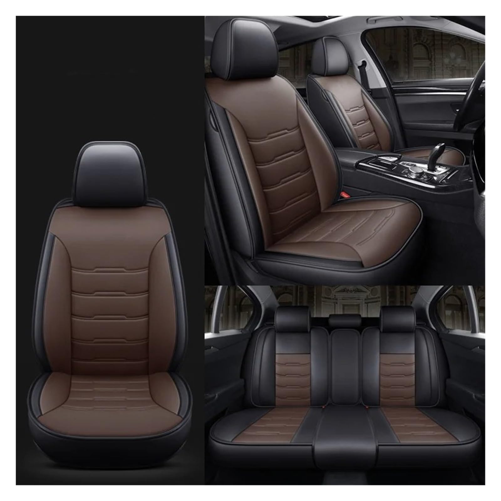 HILLAR Sitzbezüge Auto Für Volvo S60 V40 Xc70 V50 Xc60 V60 V70 S80 Xc90 V50 C30 S40 Alle Modelle Universal Leder Autositzbezug Auto-Sitzbezüge(Black Coffee) von HILLAR