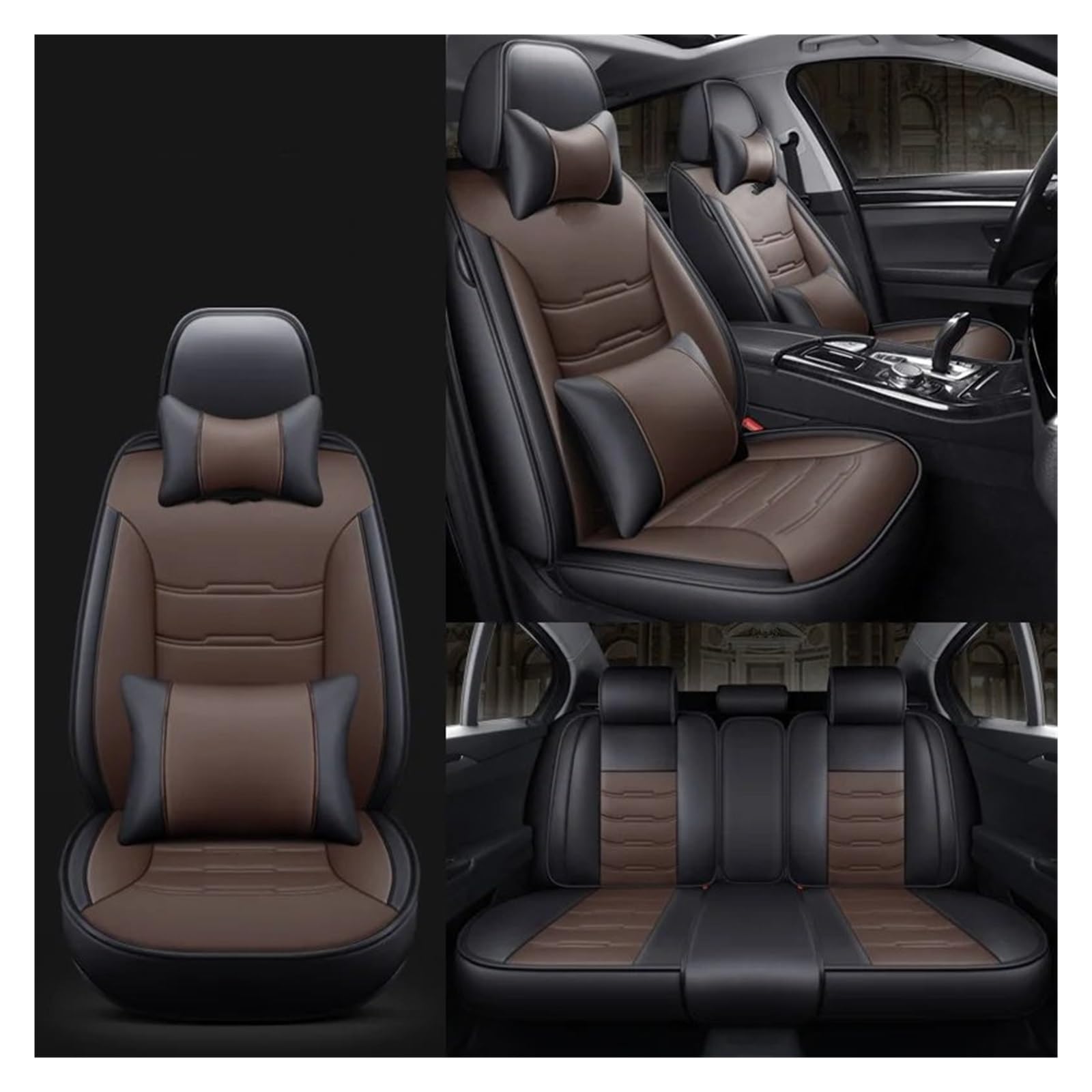 HILLAR Sitzbezüge Auto Für Volvo S60 V40 Xc70 V50 Xc60 V60 V70 S80 Xc90 V50 C30 S40 Alle Modelle Universal Leder Autositzbezug Auto-Sitzbezüge(Black Coffee Pillow) von HILLAR