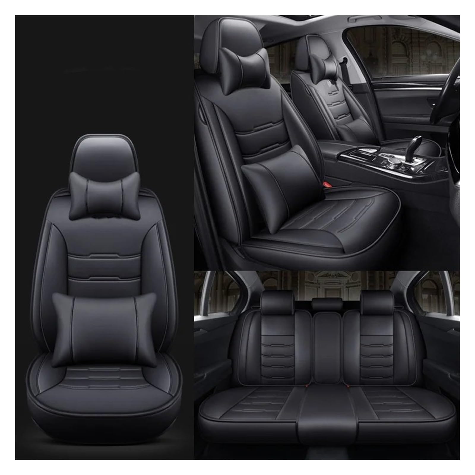 HILLAR Sitzbezüge Auto Für Volvo S60 V40 Xc70 V50 Xc60 V60 V70 S80 Xc90 V50 C30 S40 Alle Modelle Universal Leder Autositzbezug Auto-Sitzbezüge(Black Pillow) von HILLAR