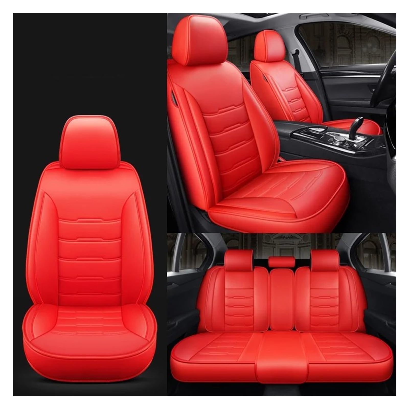 HILLAR Sitzbezüge Auto Für Volvo S60 V40 Xc70 V50 Xc60 V60 V70 S80 Xc90 V50 C30 S40 Alle Modelle Universal Leder Autositzbezug Auto-Sitzbezüge(Red) von HILLAR