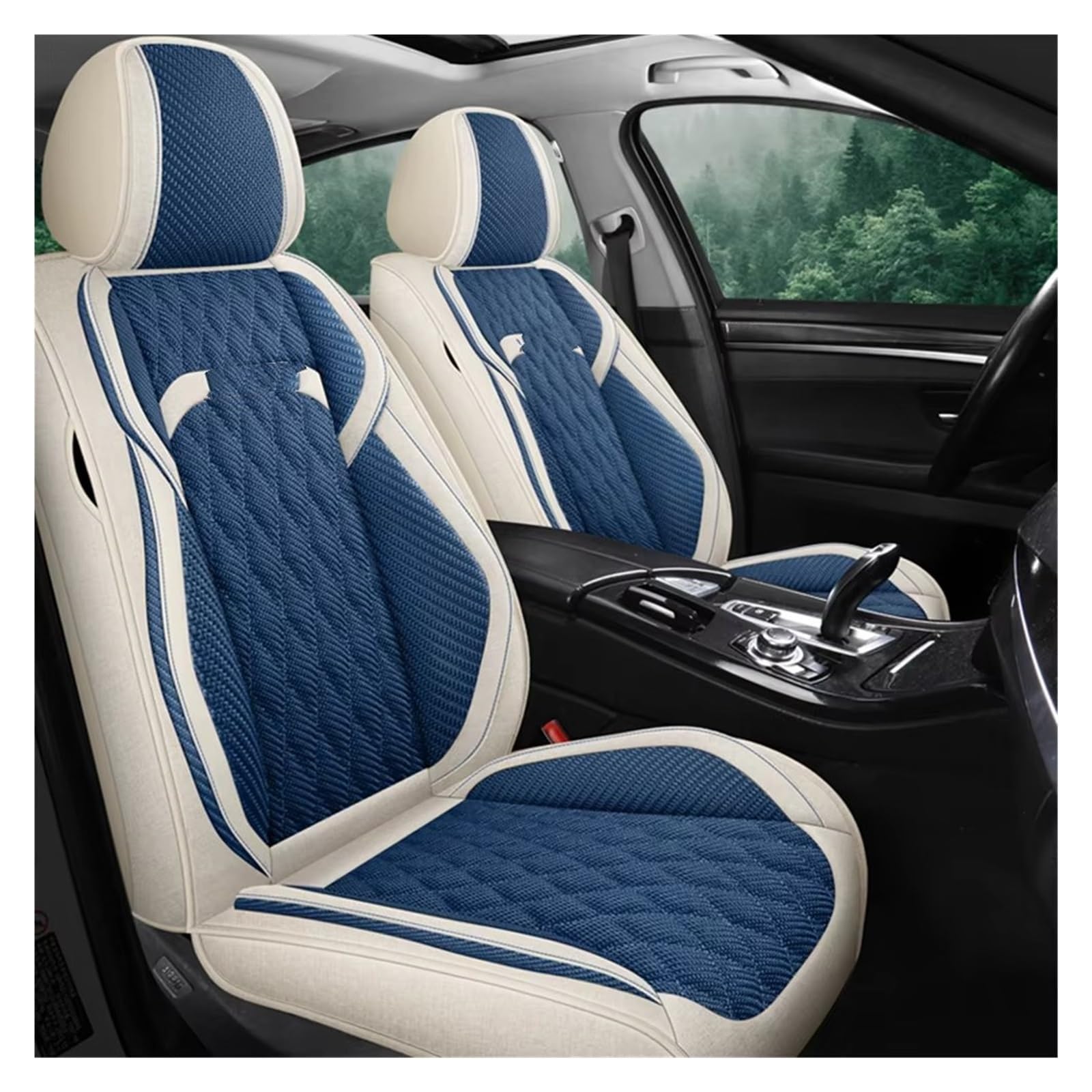 HILLAR Sitzbezüge Auto Für Volvo V40 Universal Autositzbezug Komplettset Kissen Autozubehör Innenausstattung Damen Auto-Sitzbezüge(Beige Blue Front) von HILLAR