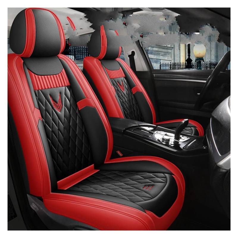 HILLAR Sitzbezüge Auto Für Volvo XC60 XC90 XC40 XC70 S60L C30 S80 S90 V50 V60 Universal Leder Auto Sitzbezug Innen Auto-Sitzbezüge(Black Red Front) von HILLAR