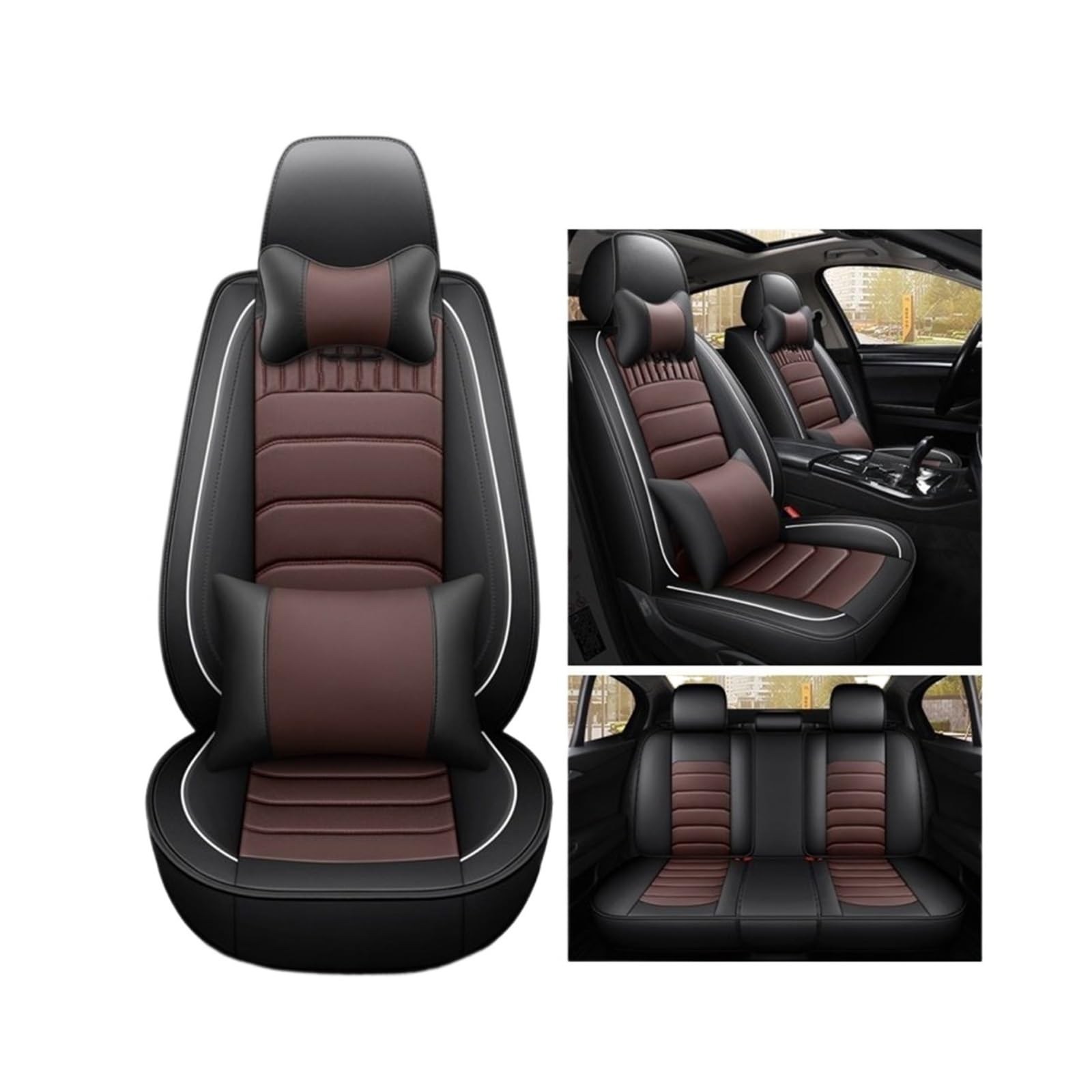 HILLAR Sitzbezüge Auto Für W213 E-KLASSE W210 W212 C207 C238 Cabrio S-Klasse R-Klasse CLA CLS Autositzbezüge Auto-Sitzbezüge(Black Coffee 5seats a) von HILLAR