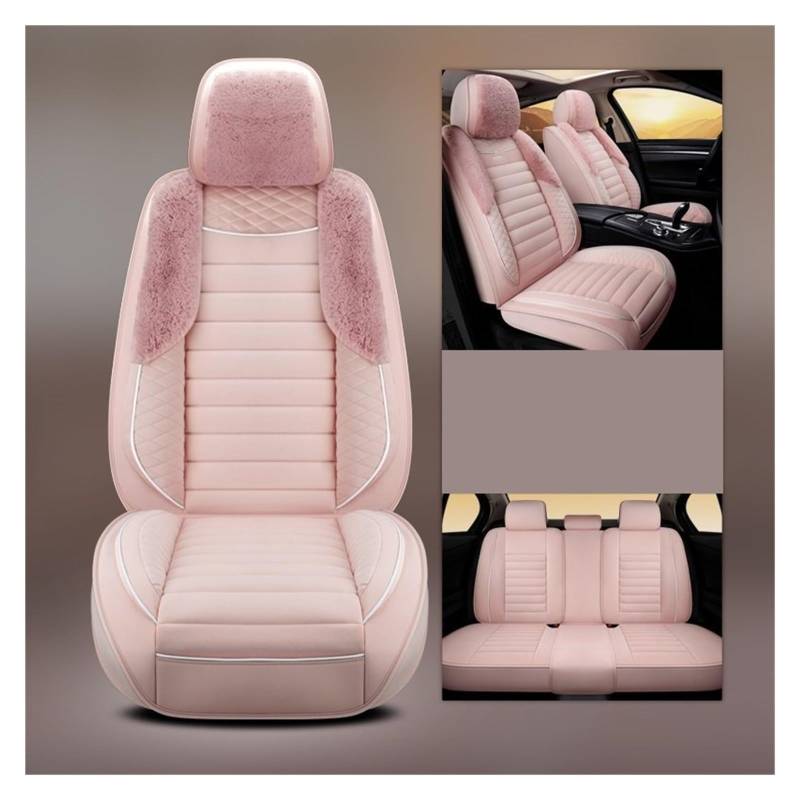 HILLAR Sitzbezüge Auto Universelle Autositzbezüge Für Limousine SUV Wärmer Plüsch 5-teilig Komplettes Set Für Vorder- Und Rücksitze Fellkissen Auto-Sitzbezüge(5pieces pink) von HILLAR