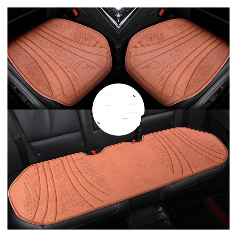 HILLAR Sitzbezüge Auto Wildleder-Autositzbezug Atmungsaktives Vordersitz-Anti-Rutsch-Kissen Universelles 5-Sitzer-Auto Vorne/hinten Auto-Sitzbezüge(Brown-3pcs) von HILLAR