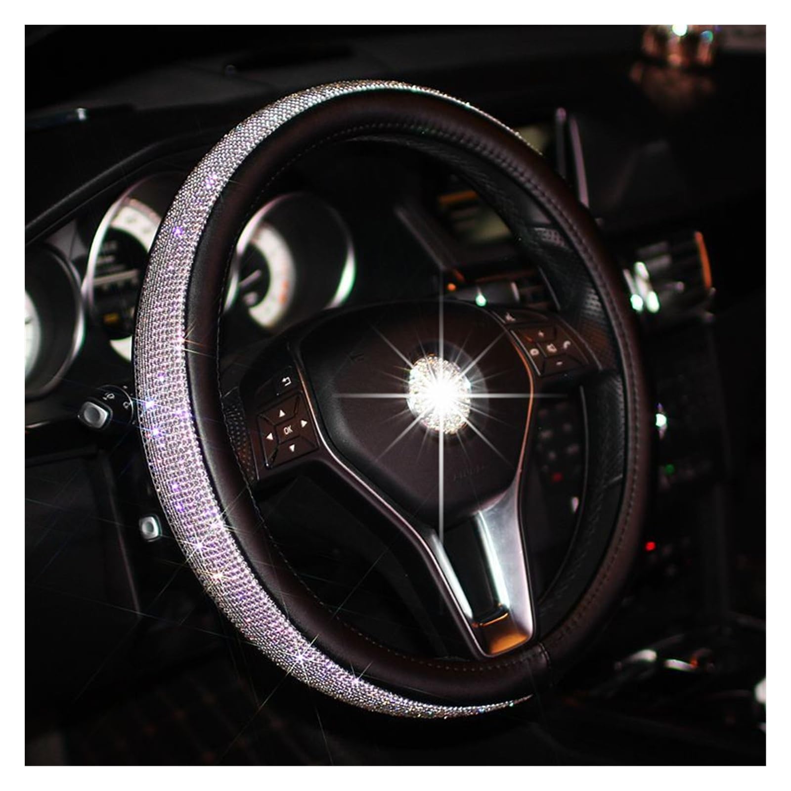 Lenkradbezug 2022 Bling Bling Diamant Strass Kristall Auto Lenkrad Abdeckung PU Leder Auto Zubehör Lenkradcover(Steering Wheel Cover) von HILLAR