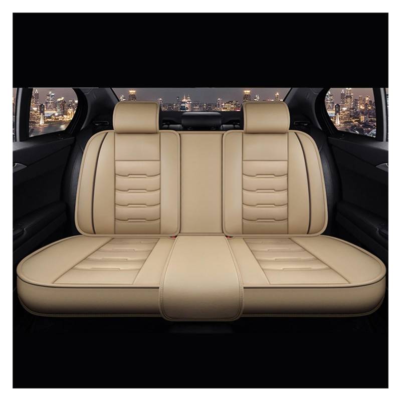 Sitzbezüge Auto Auto-Vollsitzbezug PU-Leder Autositzschutz-Design Airbag Vorne Und Hinten Geteilte Sitzbank Kompatibler Bezug Passend Für Die Meisten Autos SUV Auto-Sitzbezüge(Beige-Rear) von HILLAR