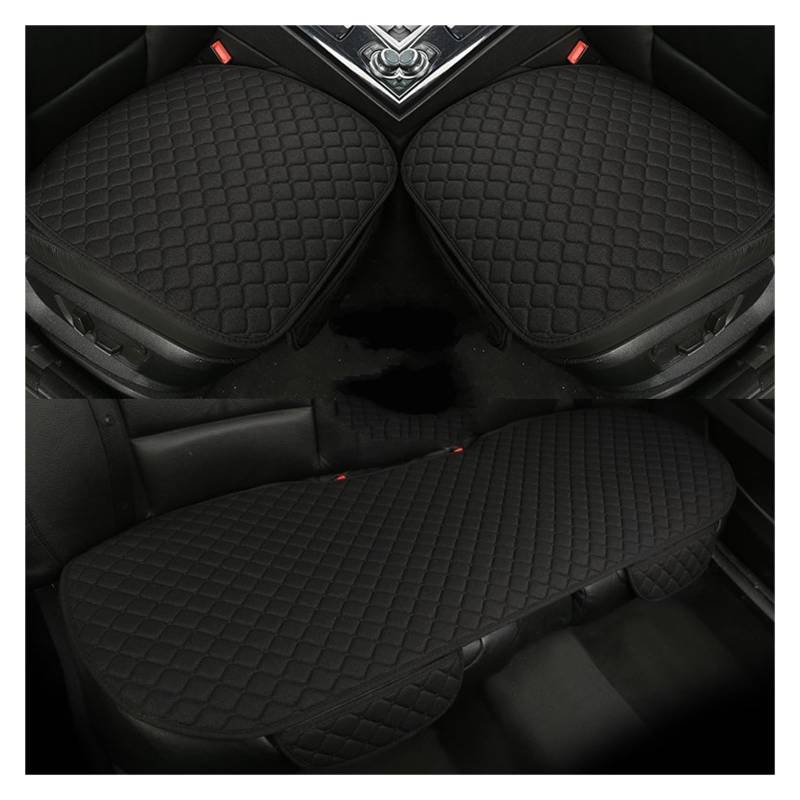 Sitzbezüge Auto Flachs-Autositzbezug Vorne Und Hinten Leinenstoff Übergröße Kissen Atmungsaktiv Schutzmatte Polsterung LKW SUV Van Auto-Sitzbezüge(3pcs Black) von HILLAR