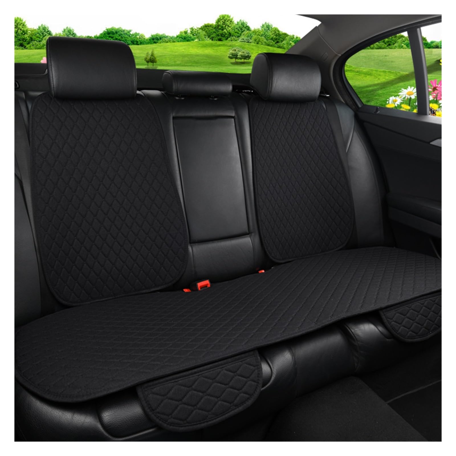 Sitzbezüge Auto Sommer Auto Sitz Abdeckung Protector Leinen Vorne Hinten Zurück Full Set Kissen Flachs Pad Matte Rückenlehne Auto Zubehör Innen Auto-Sitzbezüge(1 Set Black) von HILLAR