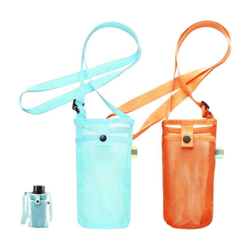 HIOQFR 2pcs Wasserflaschenhalter Mesh Trinkflasche Tasche für Trinkflaschenhalter Wasserflaschenhülle zum Umhängen Schultergurt Flaschentasche Sport Wasserflaschenträger Bottle Holder Rucksack Wandern von HIOQFR