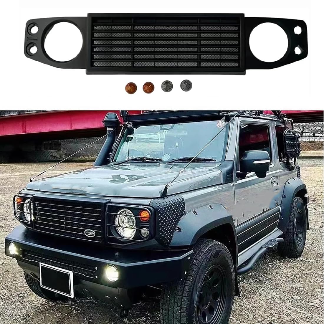 Auto Front Stoßstange Kühlergrill für Suzuki Jimny 2019-2024, Auto Sport Front Grill Gitter Kühlergrille Wabengrill, Auto Frontgrill Lüftungsgitter Ersatz Zubehör von HIPATU