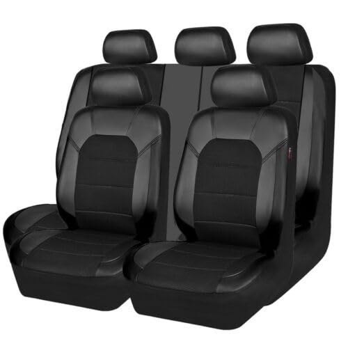 HIPATU 9 Stück Auto Leder Sitzbezüge für Renault Kadjar 2014-2020, Allwetter Verschleißfest Atmungsaktiv Schonbezüge Autositz Innenraum Zubehö,A-All black von HIPATU