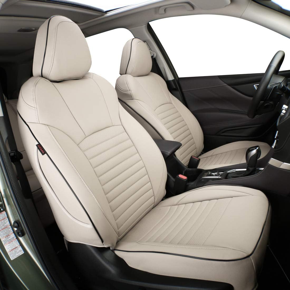 HIPATU Leder Sitzbezüge Auto Komplettes Set für Ford Escort 2015-2024, Auto Schonbezug Vordersitze und Rücksitze Auto Wasserdicht Sitzbezügesets,A/BEIGE von HIPATU