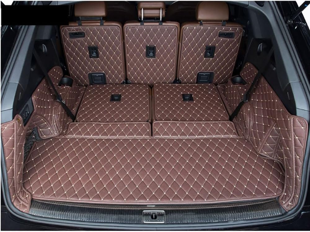 VollstäNdige Einkreisung Kofferraummatte Kofferraumwanne für Audi Q7 7 Seats 2022-2015, rutschfest Kratzfestem Leder Kofferraummatten,B-Coffee von HIPATU
