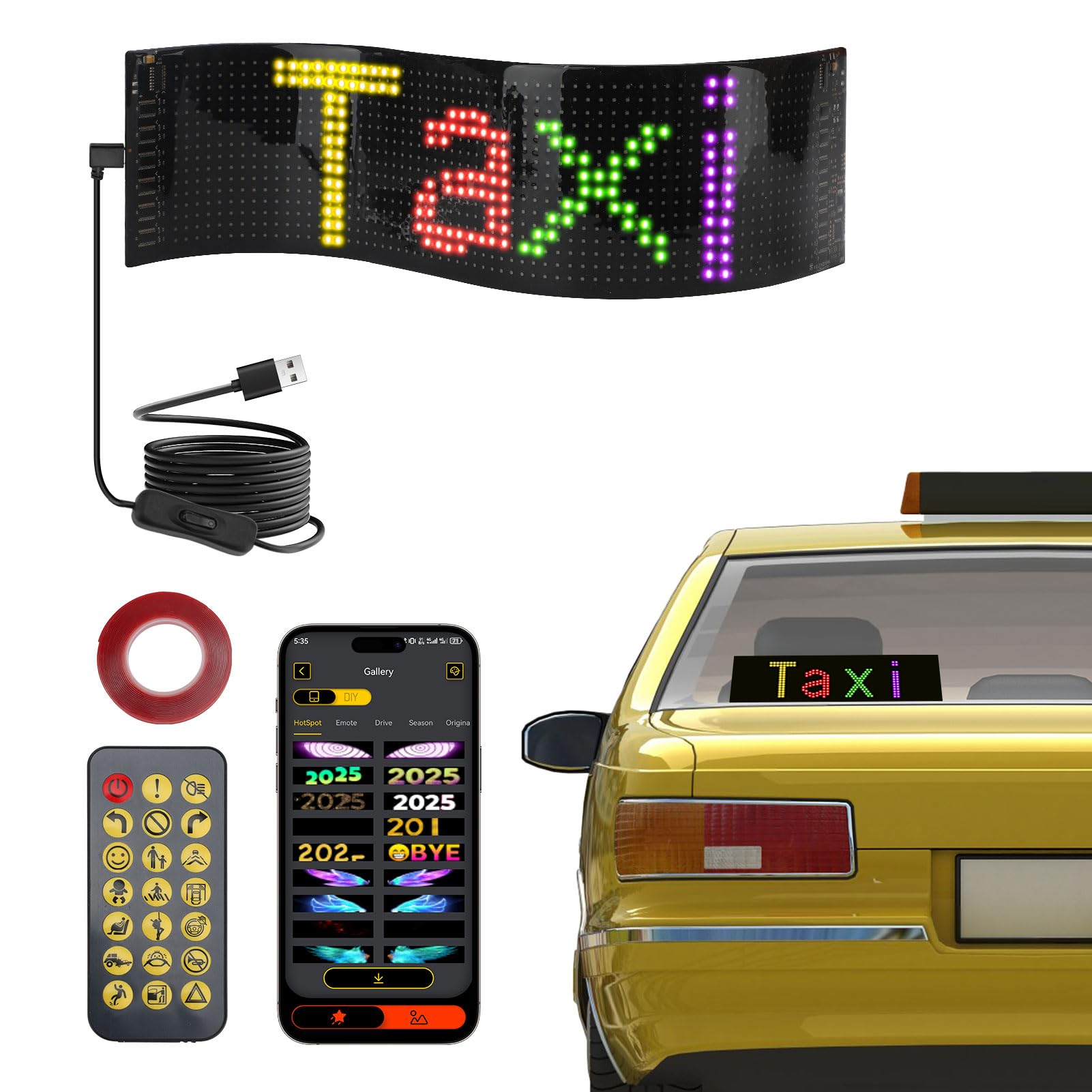 LED Laufschrift, 9 x 37cm Flexible Programmierbar Anzeigetafel mit App und Fernbedienung, Bluetooth LED Matrix Display Panel für Auto, Party, Geschäft, Bar von HISUEKIG