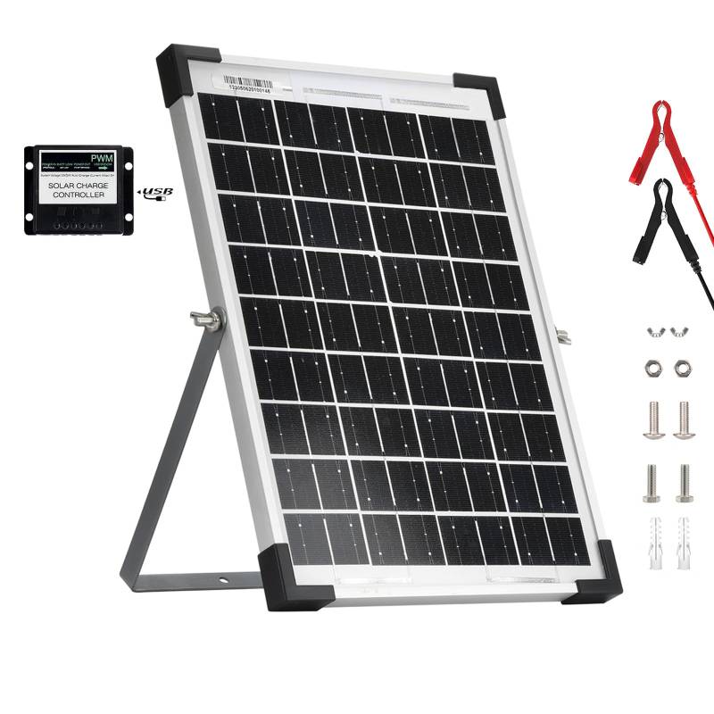 HISUNAGE 10 Watt 12V Off Grid Solar Panel Kit mit 10A Solarladeregler und Verstellbarer Halterung für Auto RV Marine Boot 12V Batterie von HISUNAGE