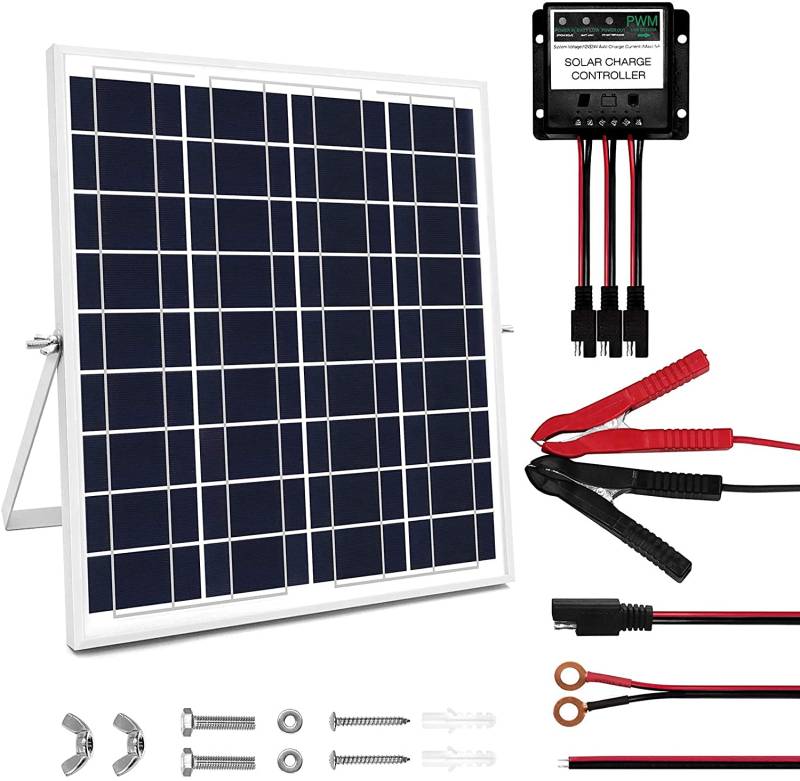 HISUNAGE Solarpanel 20W 12V mit Solar Batterie Erhaltungsladegerät, Upgrade Controller und Verstellbare Halterung für Boot Auto RV Motorrad Marine Automotive von HISUNAGE