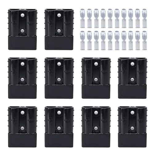 HISports 10 Stecker Anderson Stecker 50A Batteriestecker, Stecker Kabelklemme, 600V 50Amp Schnellanschlussstecker für Anderson Gabelstapler Wohnwagen Anhänger Stecker （Schwarz） von HISports